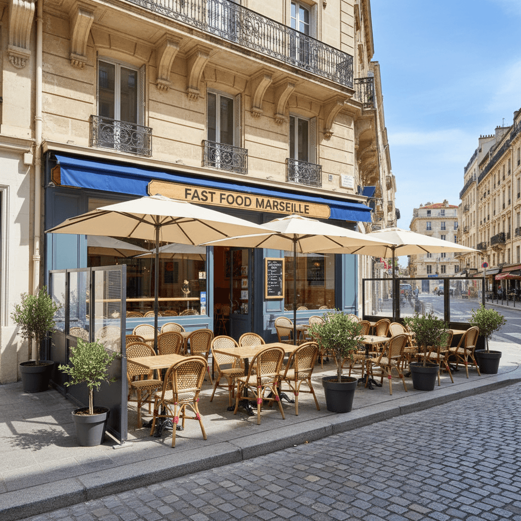 Fast-food à Marseille : terrasse - licence IV