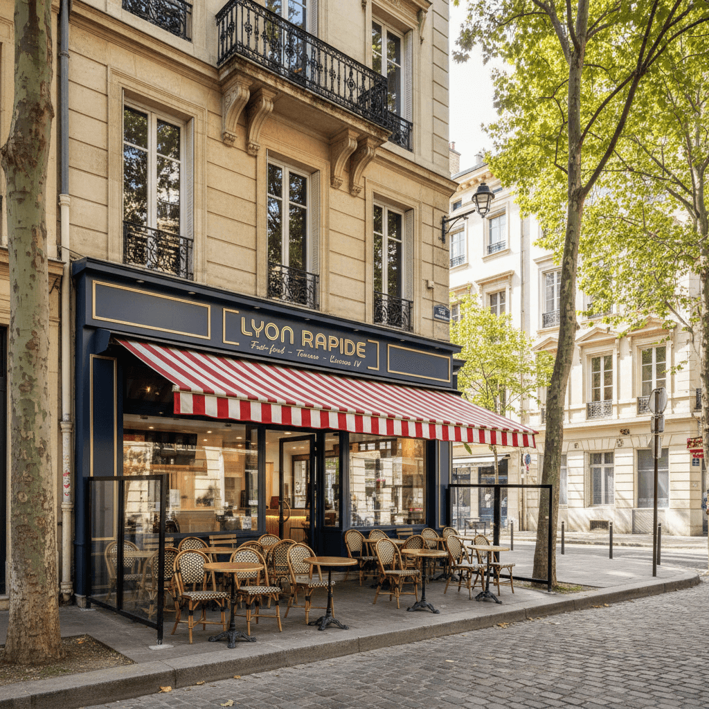 Fast-food 85m² à Lyon : terrasse - licence IV