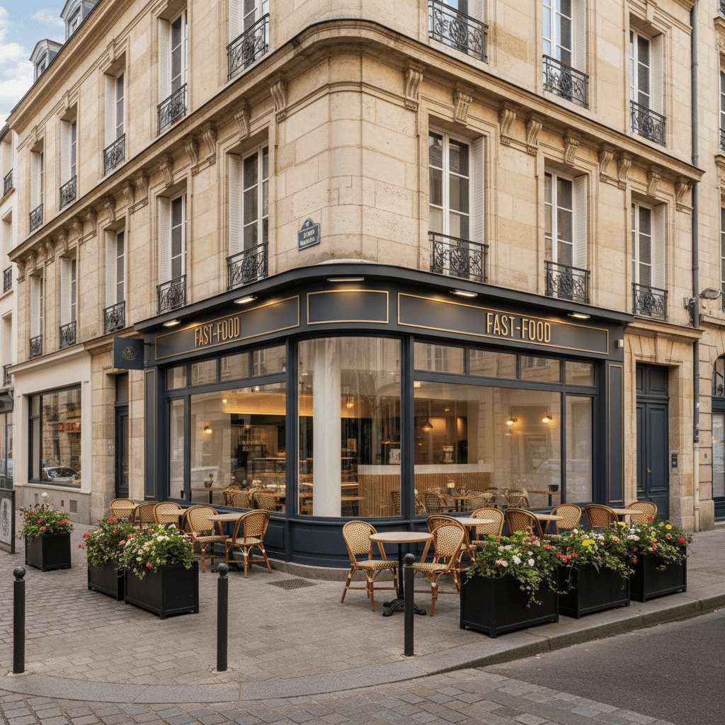 Fast-food 100m² à Reims : terrasse - extraction