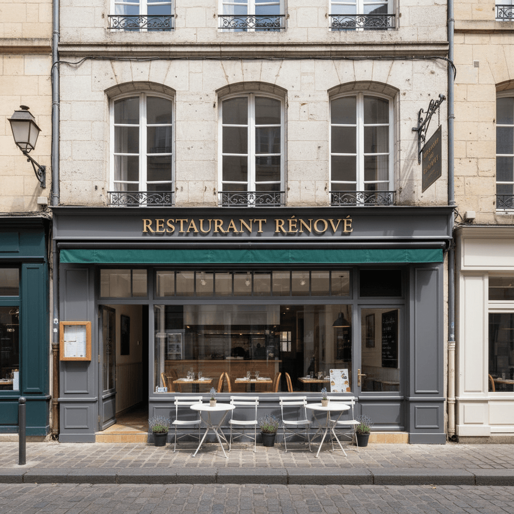 Restaurant 74m² à Rennes : terrasse - cuisine équipée