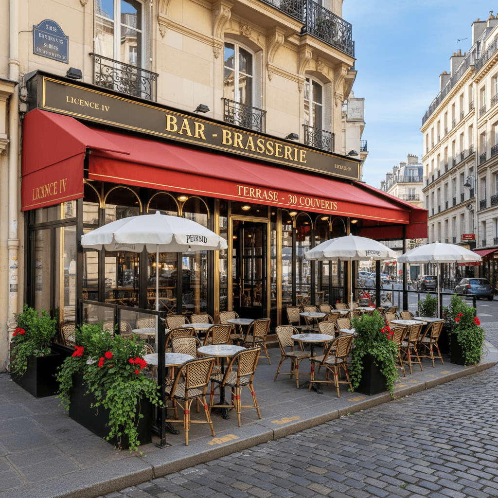 Bar-brasserie 30 couverts à Paris : terrasse - licence IV