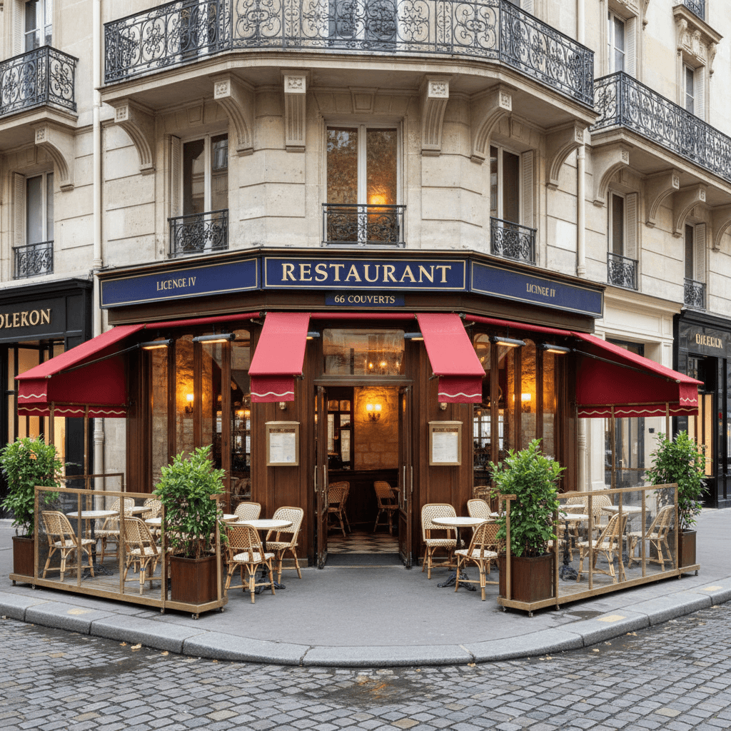 Restaurant 66 couverts à Paris : terrasse - licence IV