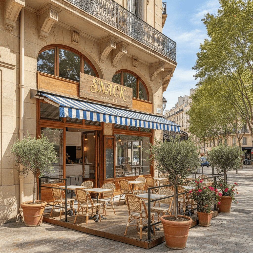 Snack 50m² à Marseille : terrasse - cave/réserve