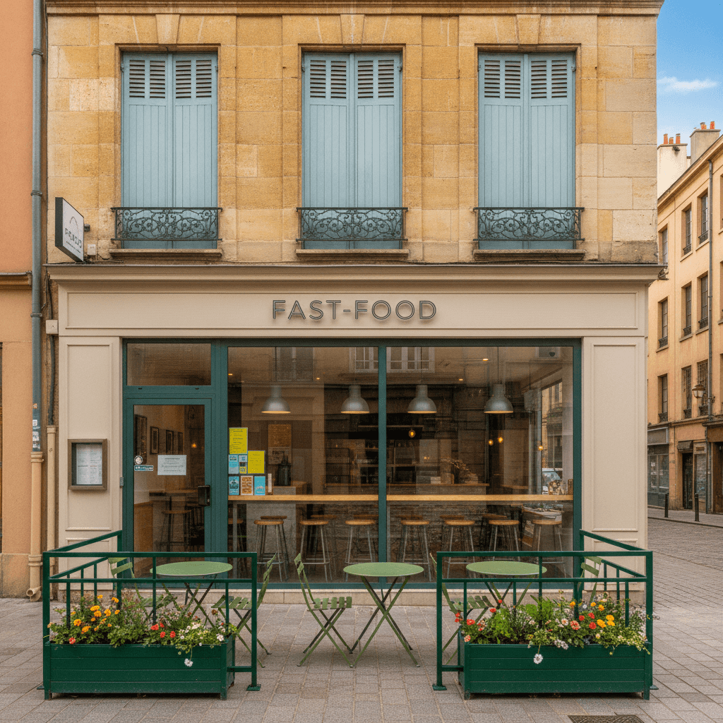 Fast-food 90m² à Lyon : terrasse - licence IV