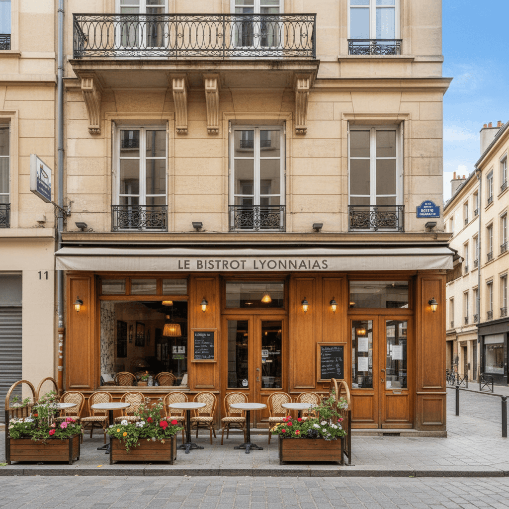 Restaurant 99m² à Lyon : terrasse - cuisine équipée