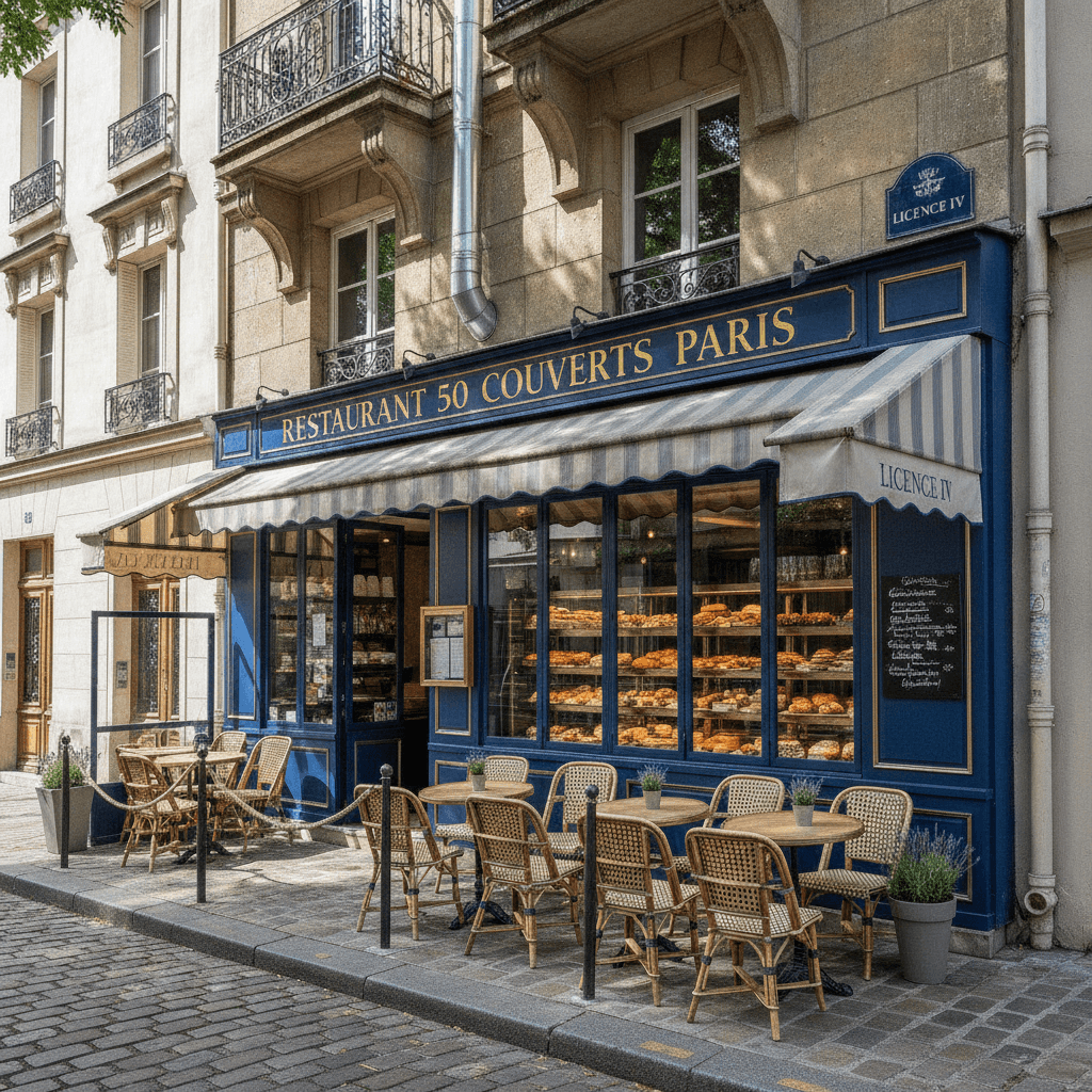 Restaurant 50 couverts à Paris : terrasse - licence IV
