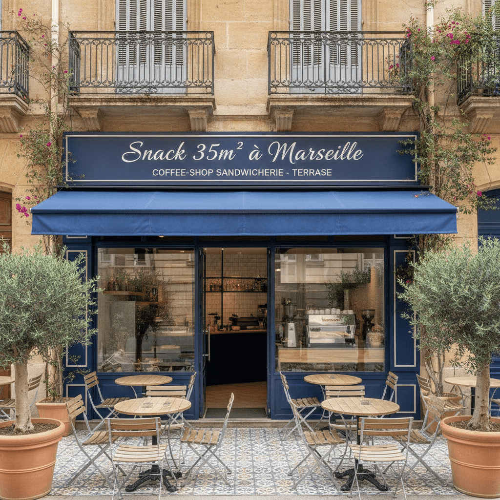 Snack 35m² à Marseille : terrasse - cuisine équipée
