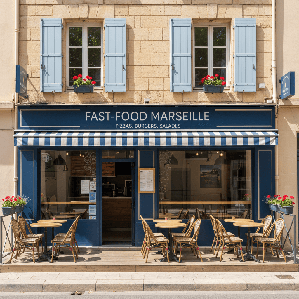 Fast-food à Marseille : terrasse - licence IV