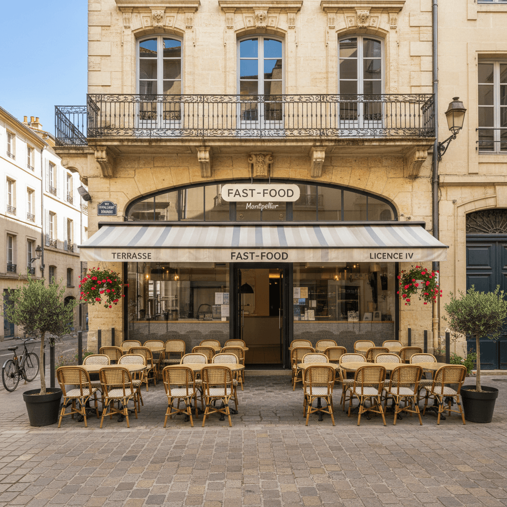 Fast-food 100m² à Montpellier : terrasse - licence IV