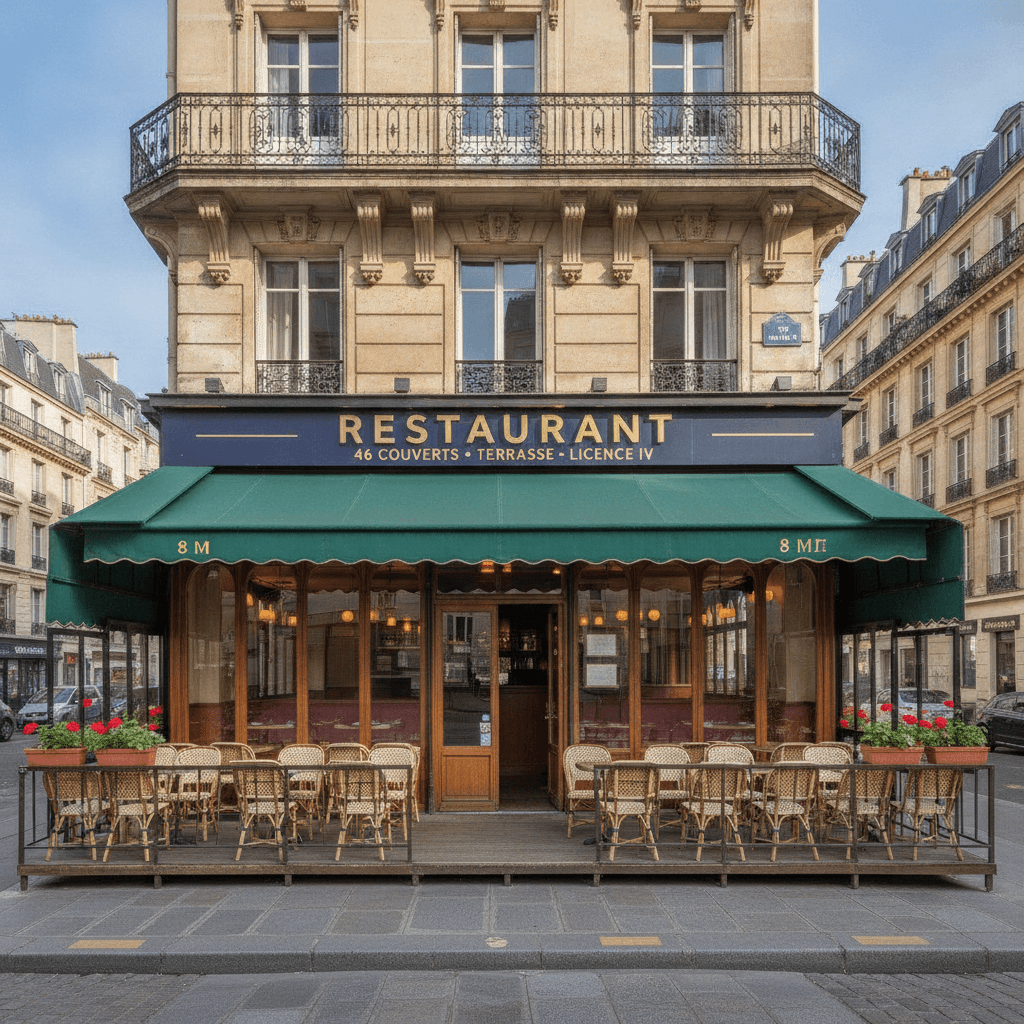 Restaurant 46 couverts à Paris : terrasse - licence IV