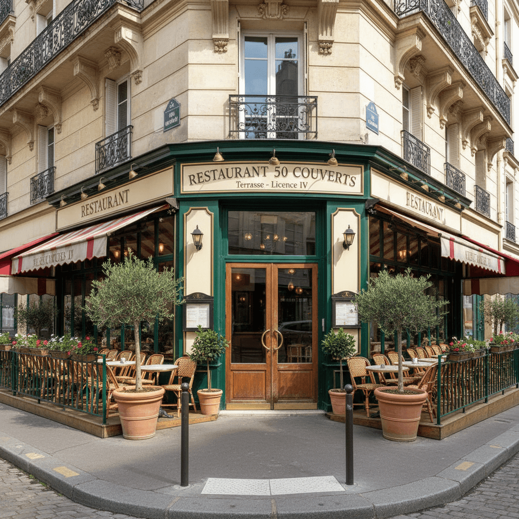 Restaurant 50 couverts à Paris : terrasse - licence IV