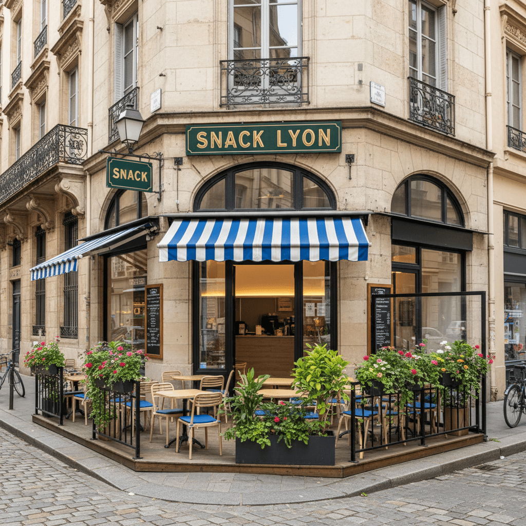 Snack 115m² à Lyon : terrasse - climatisation