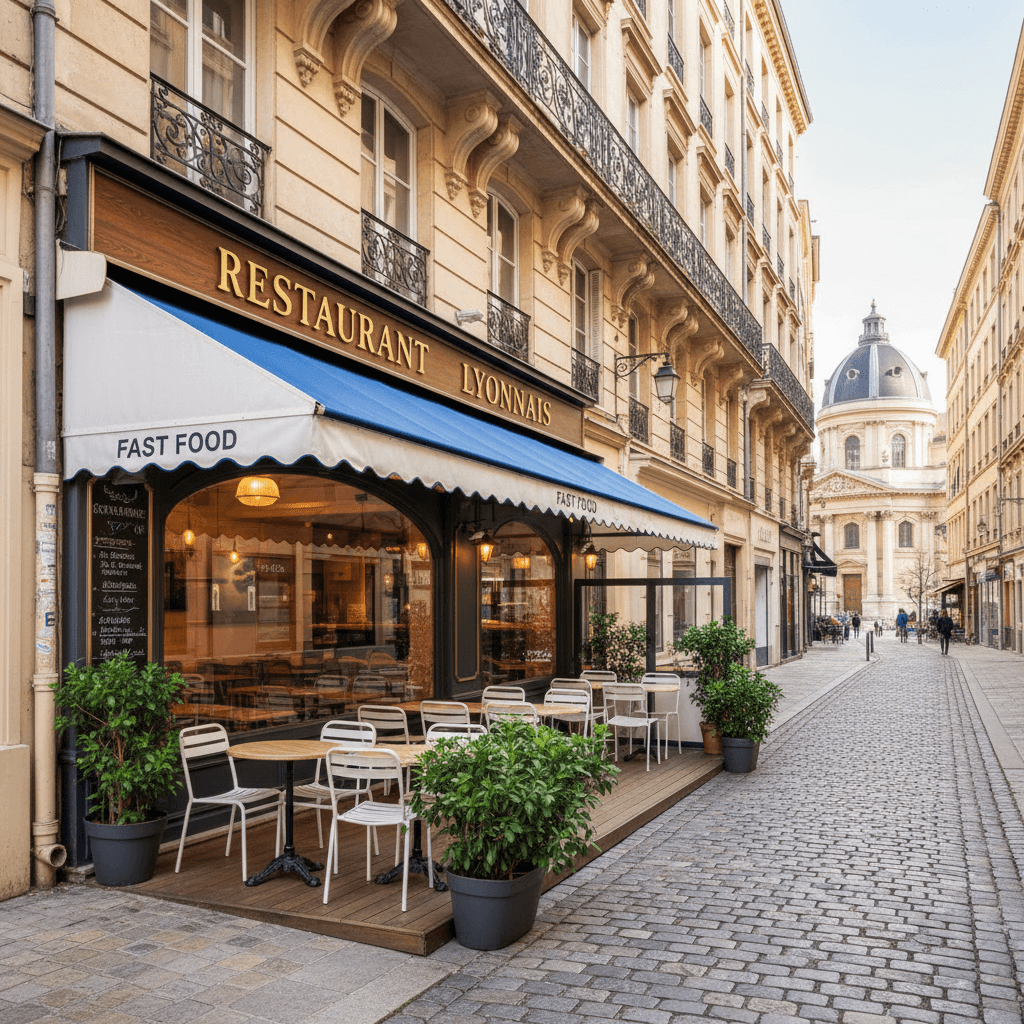 Fast-food 80m² à Lyon : terrasse - cave/réserve