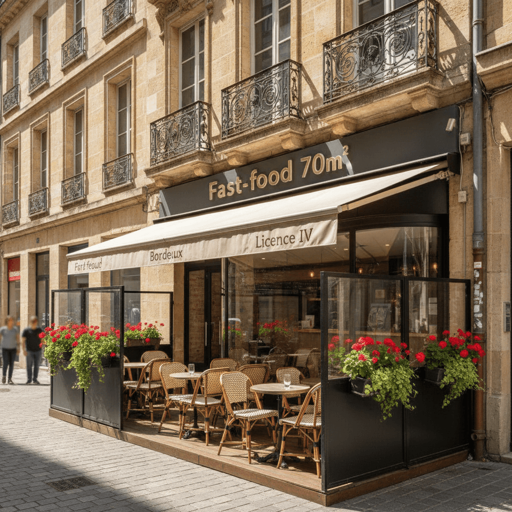 Fast-food 70m² à Bordeaux : terrasse - licence IV