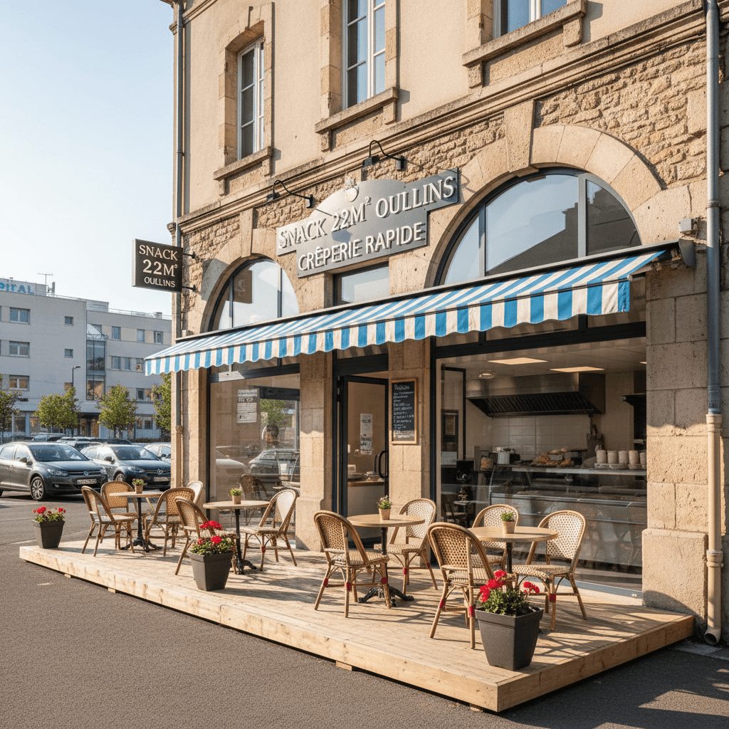 Snack 22m² à Oullins : terrasse - cuisine équipée