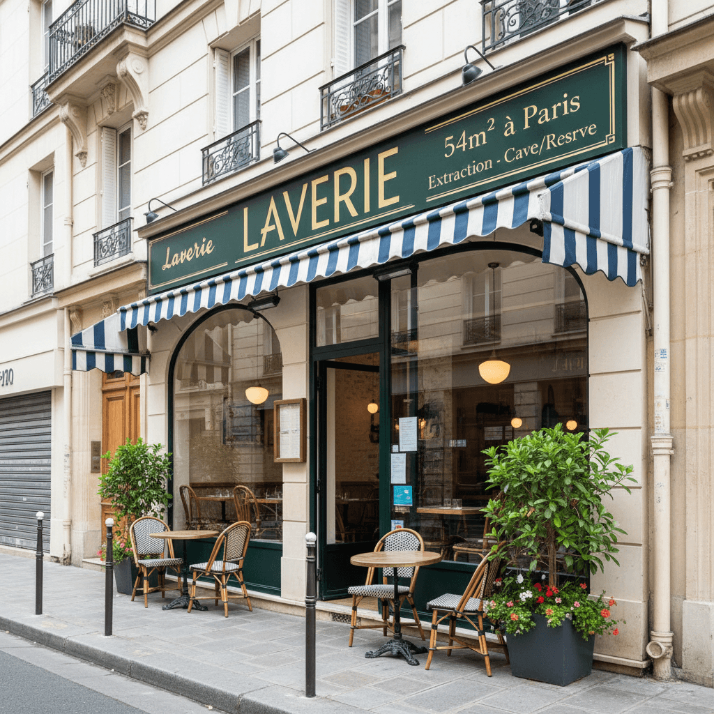 Laverie 54m² à Paris : extraction - cave/réserve