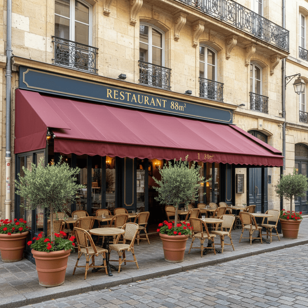 Restaurant 88m² à Bordeaux : terrasse - cave/réserve